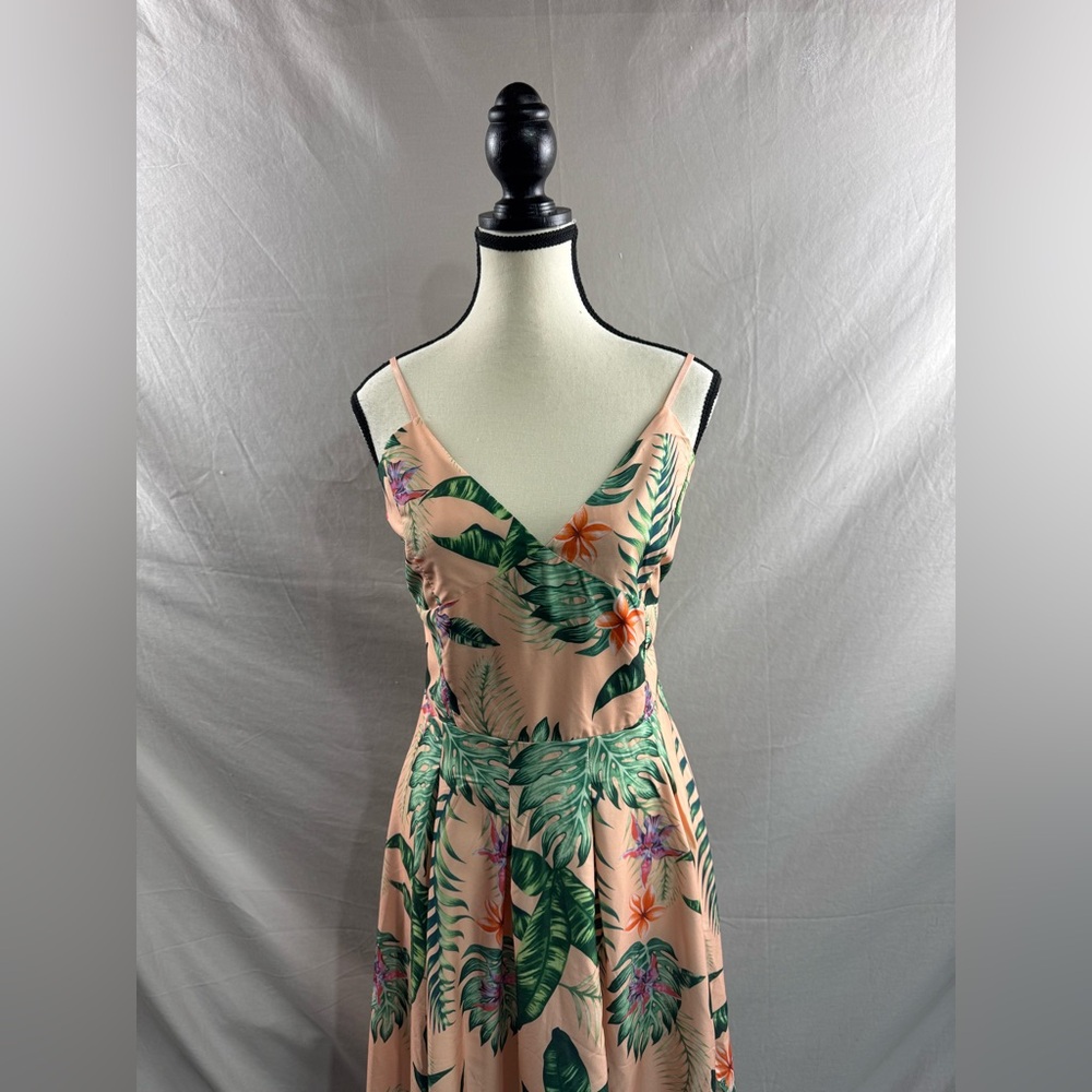 Tropical Print Striped High Slit Spaghetti Strap Maxi Dress - Picture 5 of 7